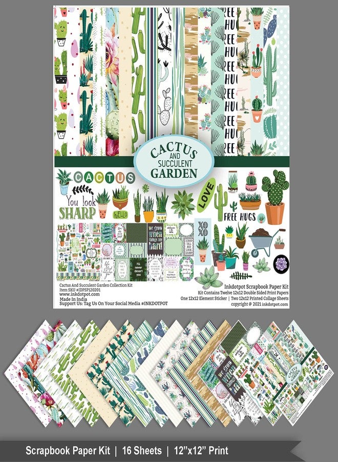 Inkdotpot مجموعة أوراق قصاصات ورقية مزدوجة الجوانب من إنك دوت بوت، بتصميم نباتات الصبار والعصاريات المنزلية، مقاس 12 × 12 بوصة، مع ورقة ملصقات - 16 صفحة - متعددة الألوان - Image 3